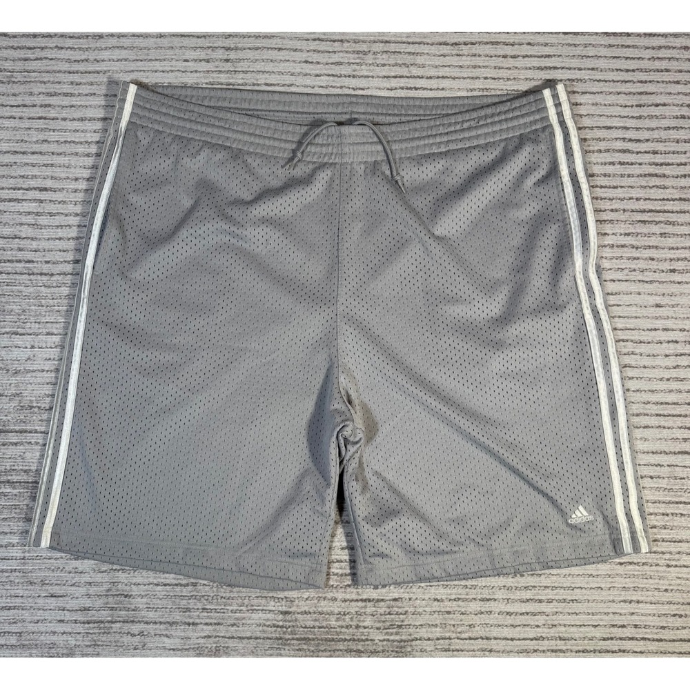 Adidas Mens 2XL Grey Mesh Athletic Shorts 3-Stripe Basketball Gym 354731 AZB002